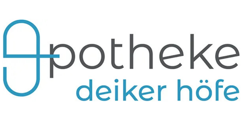 Logo für Apotheke deiker höfe mit einem stilisierten, blauen Buchstaben A auf der linken Seite, gefolgt von potheke in grau und deiker höfe in blauen Kleinbuchstaben darunter.